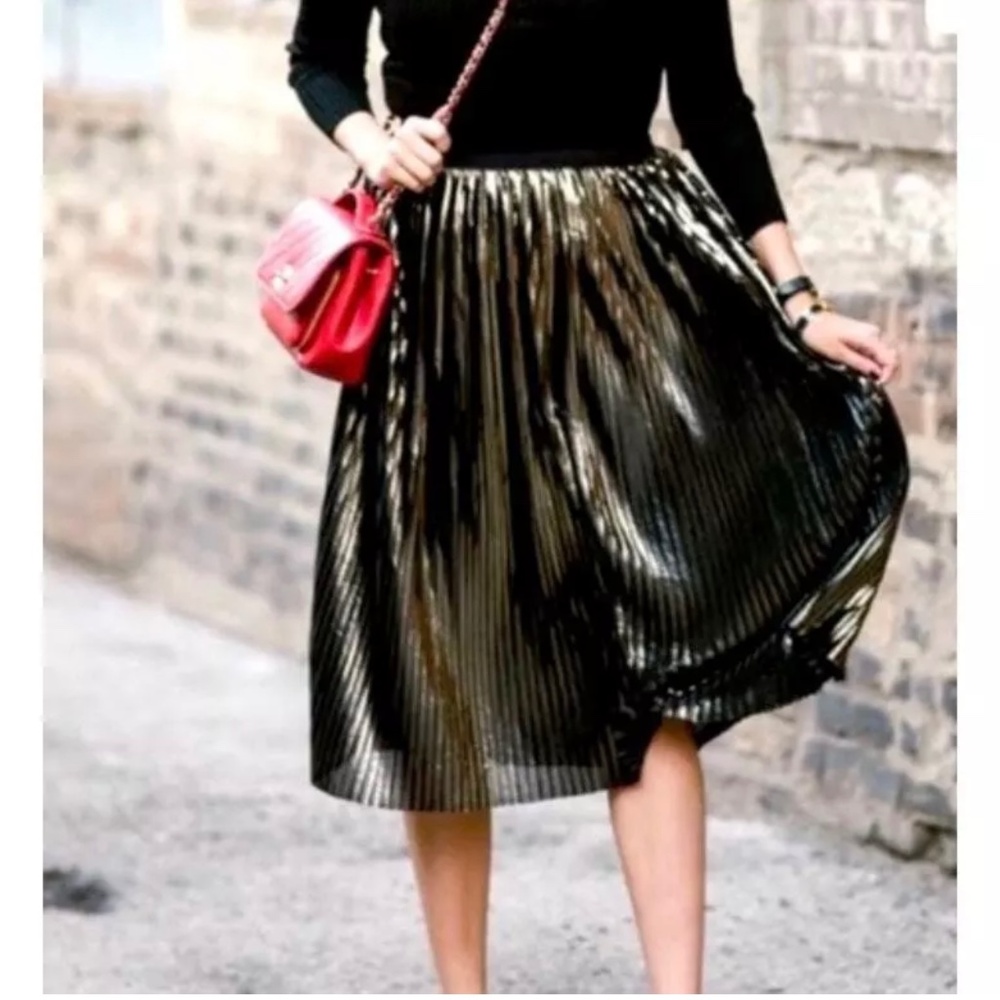 setre Womens Metallic Gold black Skirt Size L new